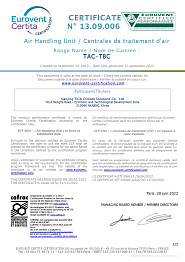 Сертификат Европейской ассоциации производителей климатического оборудования Eurovent.